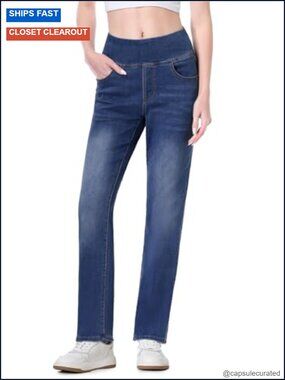 High Waisted Pull on Stretchy Bootcut Jegging with Pockets